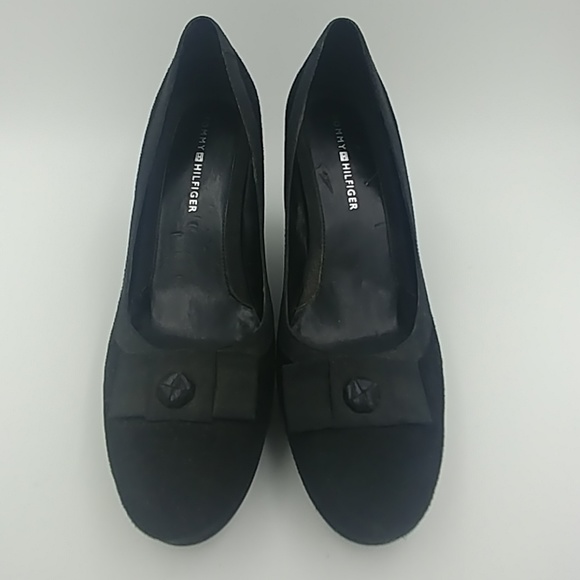 Tommy Hilfiger Black Suede Wedge Heels Size 7 - Picture 2 of 4